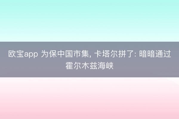 欧宝app 为保中国市集， 卡塔尔拼了: 暗暗通过霍尔木兹海峡